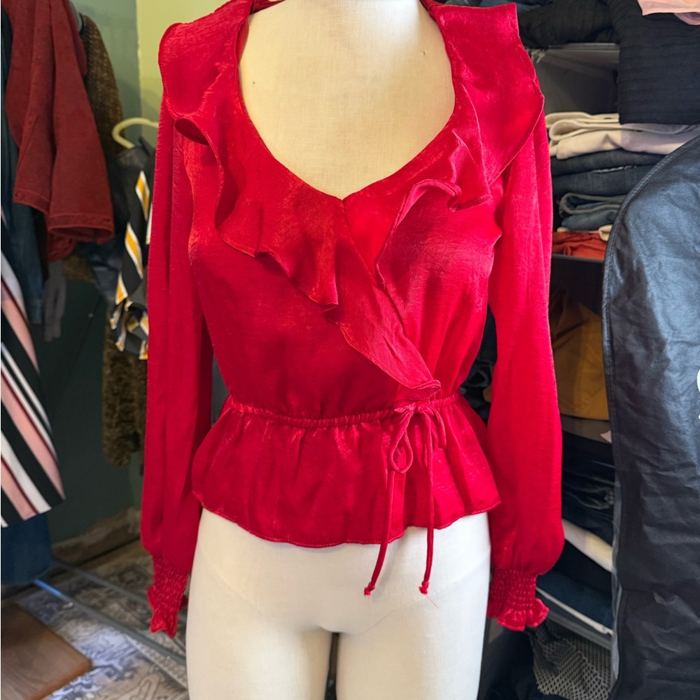 Gypsies & Moondust‎ Vibrant Red Ruffle Blouse